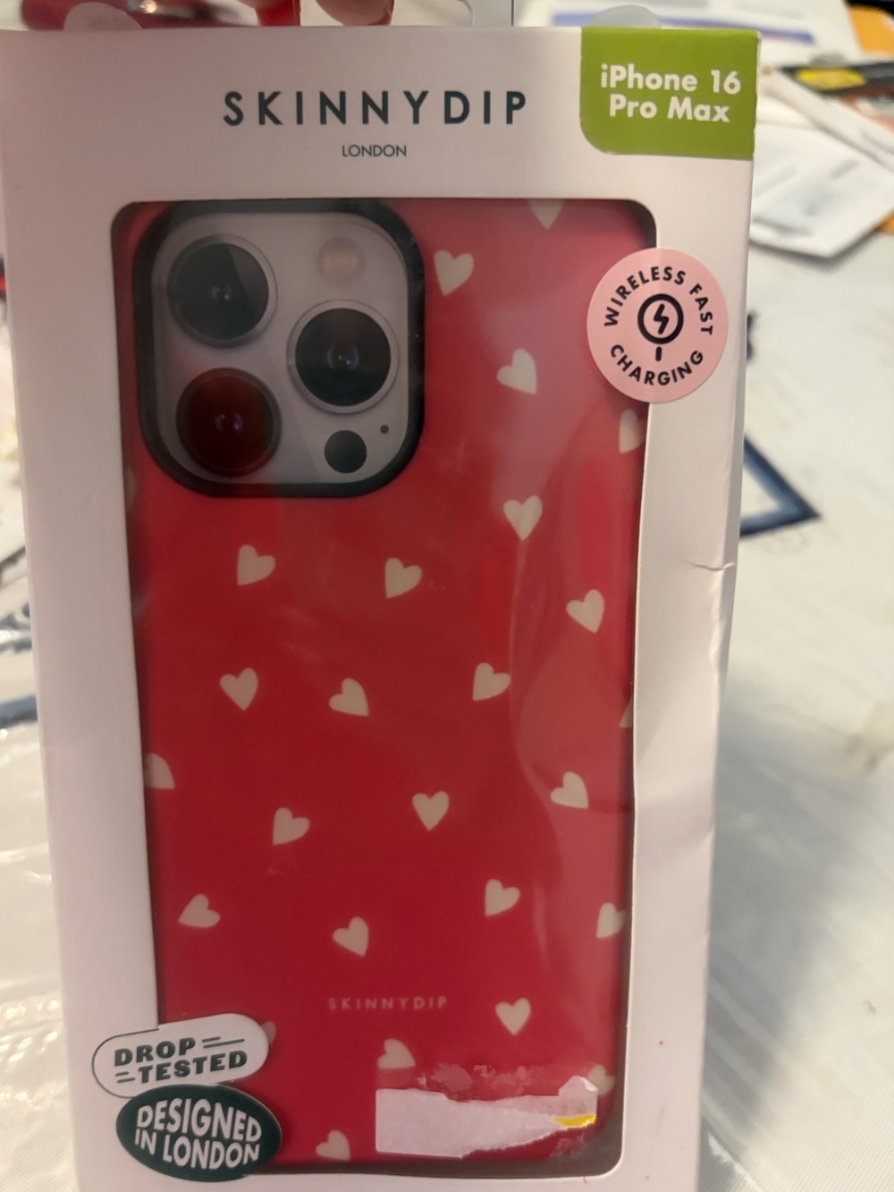 Skinnydip iPhone 16 Pro Max Red Heart Pattern Case New